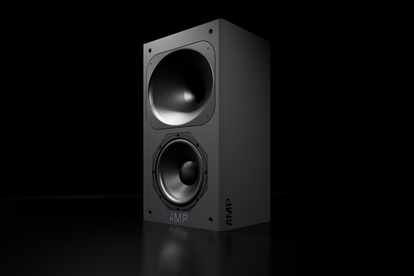 Cinema Pro 8 in black, with a large horn above an 8-inch driver